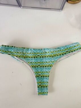 San Lorenzo Gold-Accent White Swimwear with Aqua and Lime Scales. Reversible !